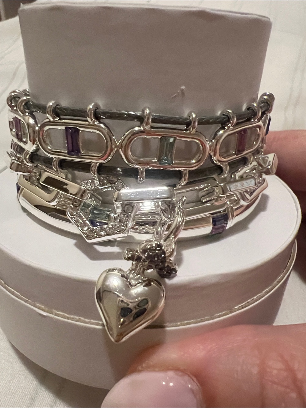 Bomb party velvet hearts silver Multi-Row Heart Charm Bracelet